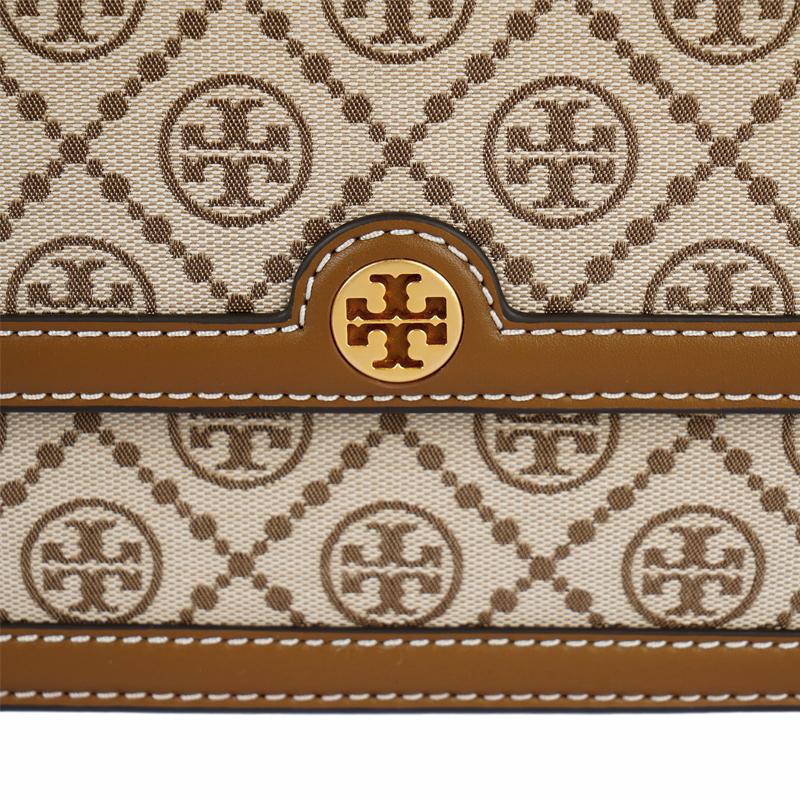 Tory Burch T Monogram Jacquard Woven Leather Trimmed Shoulder Bag Small Women Shoulder Bag Hazelnut-Brown 135845-371