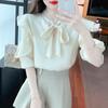 Летняя шифоновая блузка с бантом на шнуровке и оборками, повседневный французский сладкий топ с v-образным вырезом, женская рубашка 2023, рубашка с короткими рукавами, женская одежда, элегантная 27485
