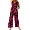 Women's Fashion Casual Button Sleeveless Jumpsuit Floral Flower Print Cotton Pocket Jumpsuit