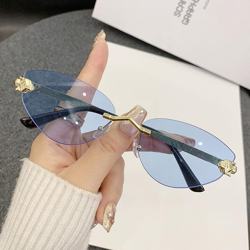 Очки женские Leopard Head металлические солнцезащитные очки без оправы персонализированные солнцезащитные очки кошачий глаз мужские