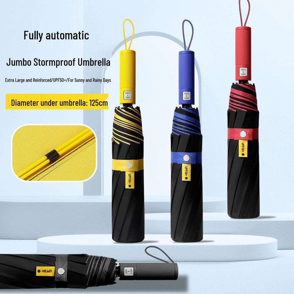 Усиленный ветрозащитный очень большой черный зонт для троих - Двойного назначения для солнца и дождя