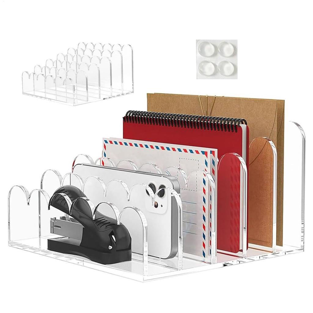 Acrylic Mail Holder 5 Compartments Clear Envelope Organizer Vertical Mail Storage Rack Multifunctional for Envelope Letter