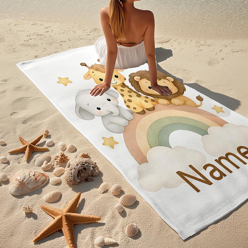 Custom Name Ultra-Soft Beach Towel with Animals Theme,Ideal for Pool - Camping, Diving - Perfect Travel Essential, Vibrant Beach Towel.