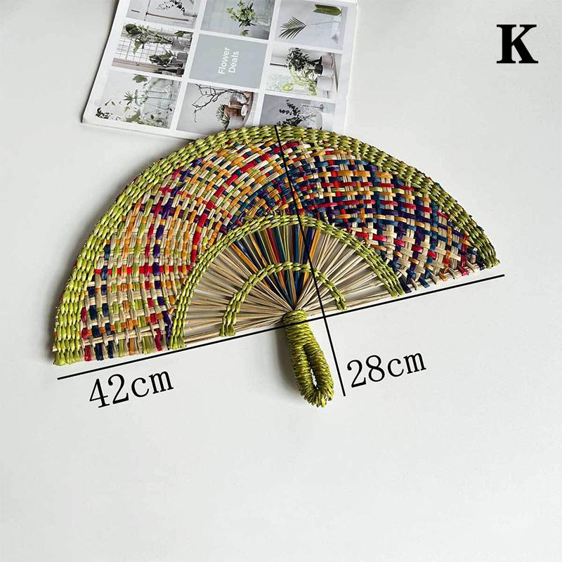 Hand-Woven Straw Fan Decorative Handmade Semicircular Woven Fan Summer Cooling Fan Handheld Fan Gift Home Decor