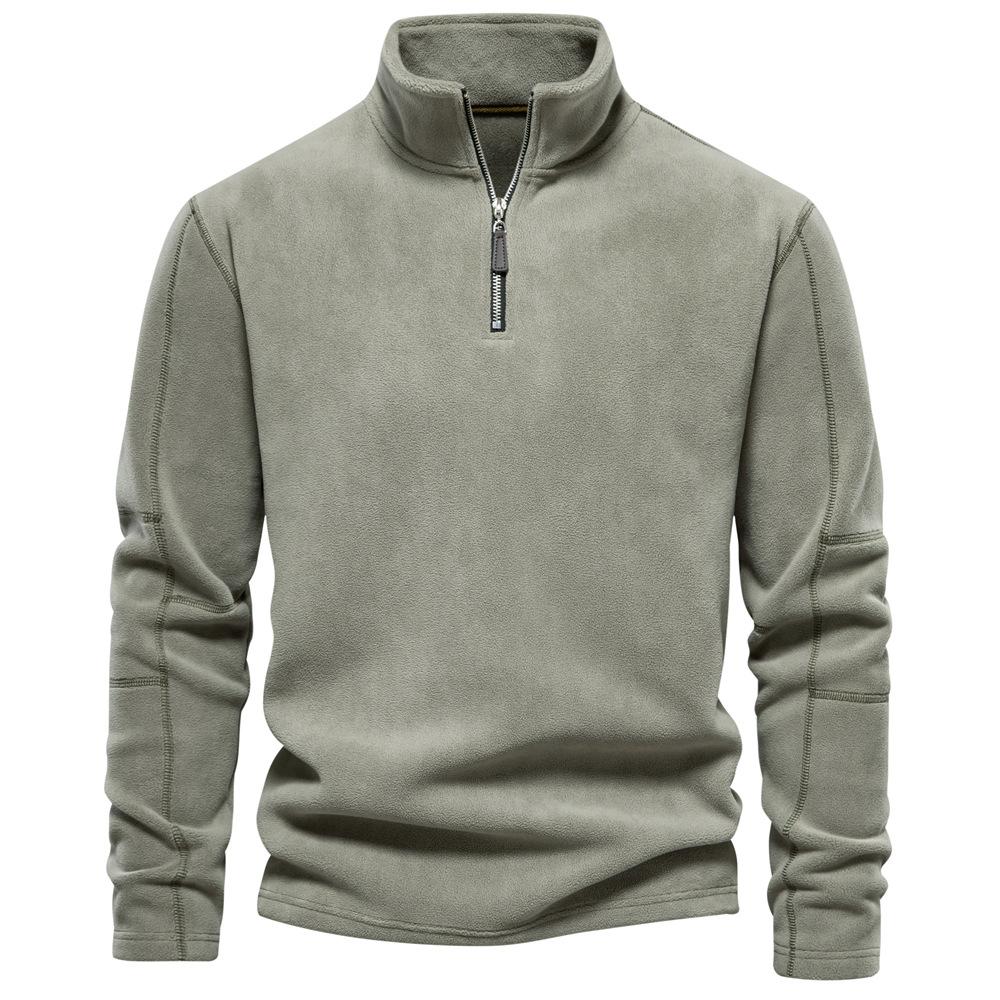 Men's Fall/Winter Long-Sleeve Stand-Up Collar Half-Zip Sweatshirt Youth Solid-Color Fleece Top