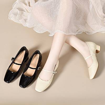 Женские туфли на толстом каблуке с квадратным носком, новинка весны, ретро туфли Мэри Джейн с неглубоким вырезом и ремешком с одинарной пряжкой