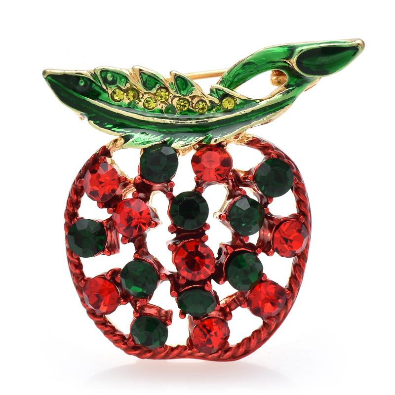 Красное яблоко брошь булавки для женщин унисекс сверкающие стразы эмаль фрукты вечеринка повседневная брошь булавка подарки