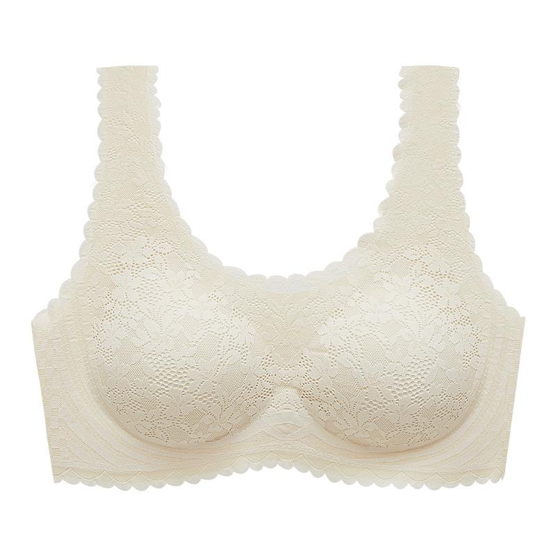 New beautiful back sports lace seamless steel rim underwear women's vest type gathering sexy latex pad bra solid color