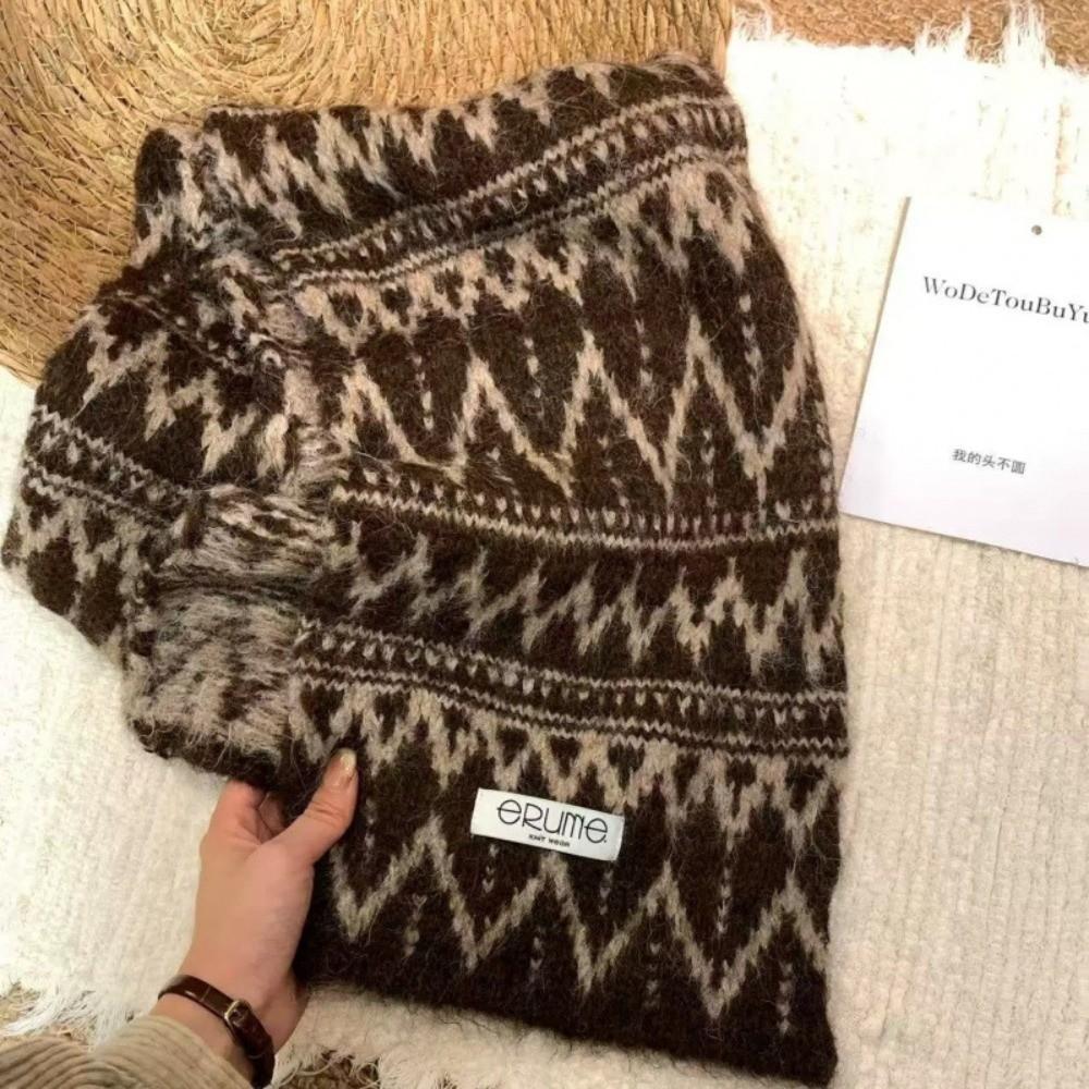 Fair Isle Pattern Thick Knitted Scarf Polyester Fall Winter Scarf Neck Warmer Photography Use