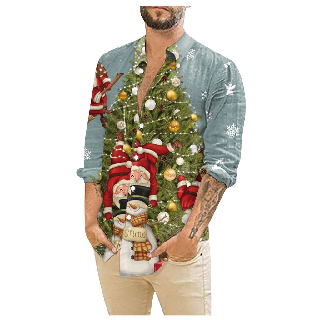 Мужские рождественские рубашки с длинным рукавом и цветочным принтом, топы на пуговицах, забавная милая классическая рубашка с рисунком