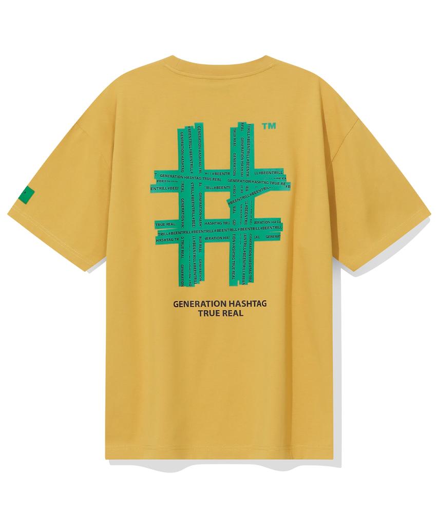 BEENTRILL Зеленая футболка оверсайз с коротким рукавом и хэштегом Green Taping (горчичный)
