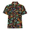 Cartoon Monster Print Short Sleeve Polo, Cool Street Style Casual Top