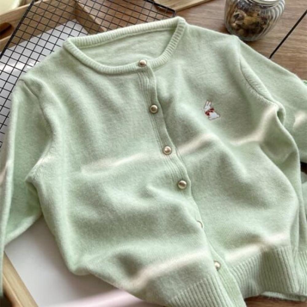 Navava WoMen S Lovely Pearl Button Rabbit EMbroidery Long Sleeve Knit Cardigan M