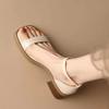 Fashion 2024 Women Sandals Genuine Leather Shoes Ankle Strap Round Toe Thick Heels Sandals Buckle Strap Lady Footwear Summer Beige 40