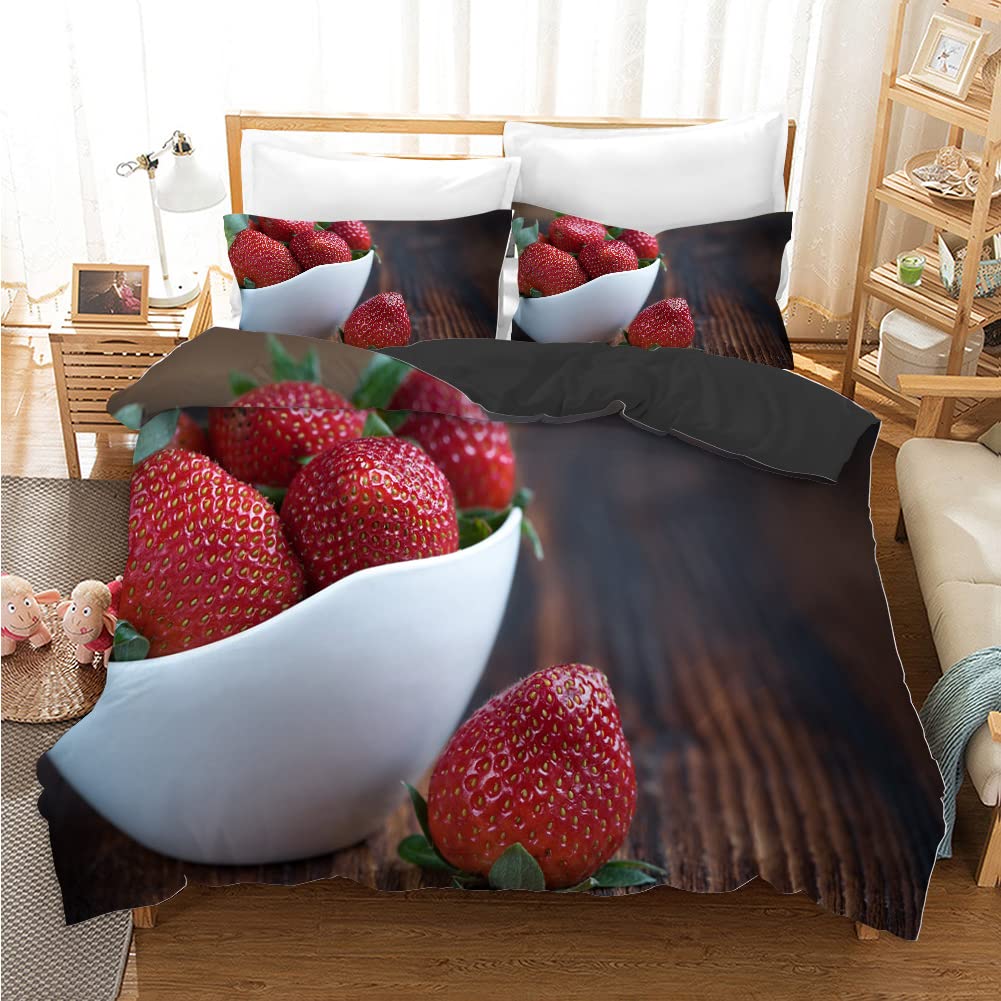 Постельное белье с клубникой для девочек, пододеяльник с сладкой клубникой для детей, розовый, милый мультфильм, фруктовая еда, девичий белый цветочный декор для комнаты