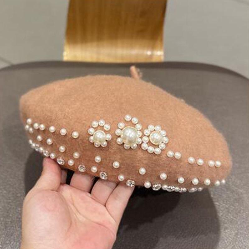 Британский шерстяной фетр Корейский бисер Ретро берет для женщин - Осень/Зима Социальный тренд художника