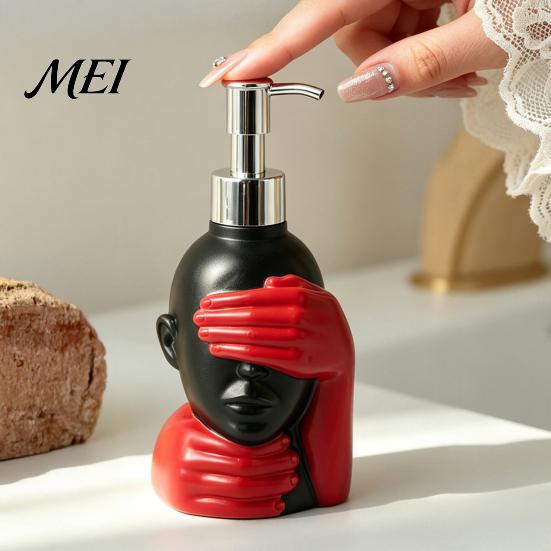 Black And Red Soap Bottle 200ml Dispensing Bottle, Smooth Foaming Artistic Design Large Capacity Dispenser for Bathroom Decor Hand