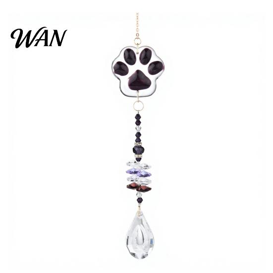 Multi-color Beaded Wind Chime Crystal Cat Paw Chimes, Suncatchers for Windows Hanging, Water Drop Pendant Prism Rainbow Maker Indoor Outdoor
