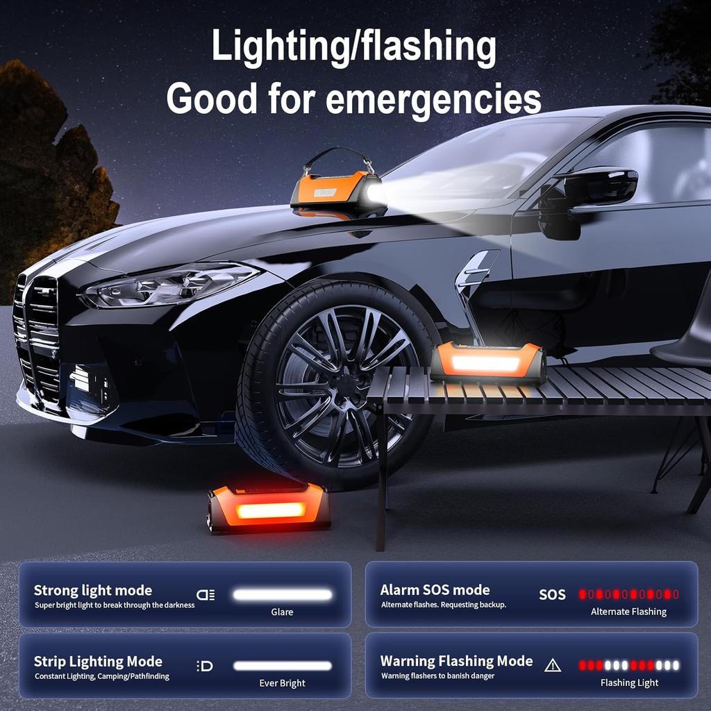 Car Jump Starter with Air Compressor, 800 Lumen LED Light and 180PSI Portable Battery Jump Box,12V Auto Tire Inflator Jumper Starter Combo LCD Display