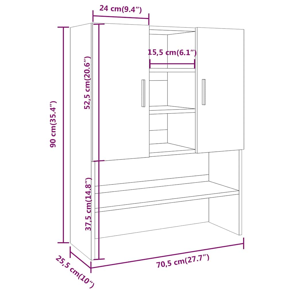 Washing Machine Cabinet Grey Sonoma 70.5 x 25.5 x 90 cm