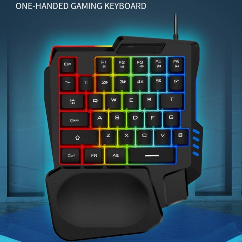 One Handed Gaming Keyboard, 14-Key with Backlight USB Corded Keypad with Hand Rest and Shine Through