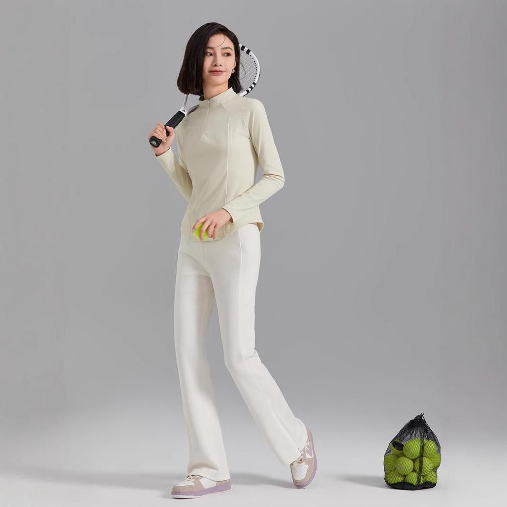 Женский приталенный базовый топ с длинным рукавом и молнией до середины для фитнеса и йоги - Удобная и стильная верхняя одежда для весны/осени