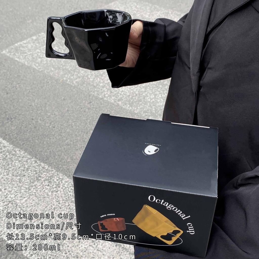 Hand Pinched Irregular Ceramic Mug Square Handle Water Cup Coffee Milk Cup Style Interesting Mug Coffee Cup Ornament