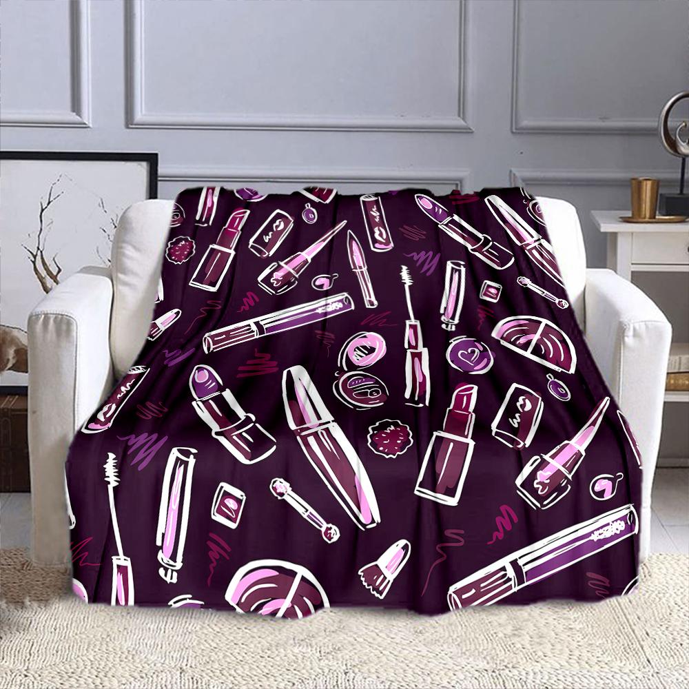 Cosmetic Pattern on Dark Purple Background Patterned flannel blanket perfect for the bedroom living room, sofa, or a little nap