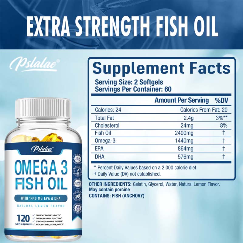 Pslalae - Omega-3 Deep Sea Fish Oil Softgels - 1440 mg EPA & DHA - Heart and Brain Health