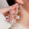 Delicate Bowknot Drop Earrings Fashion Long Tassels Sweet Pearl Earrings Crystal Bows Ear Pendant for Women Jewelry Gift