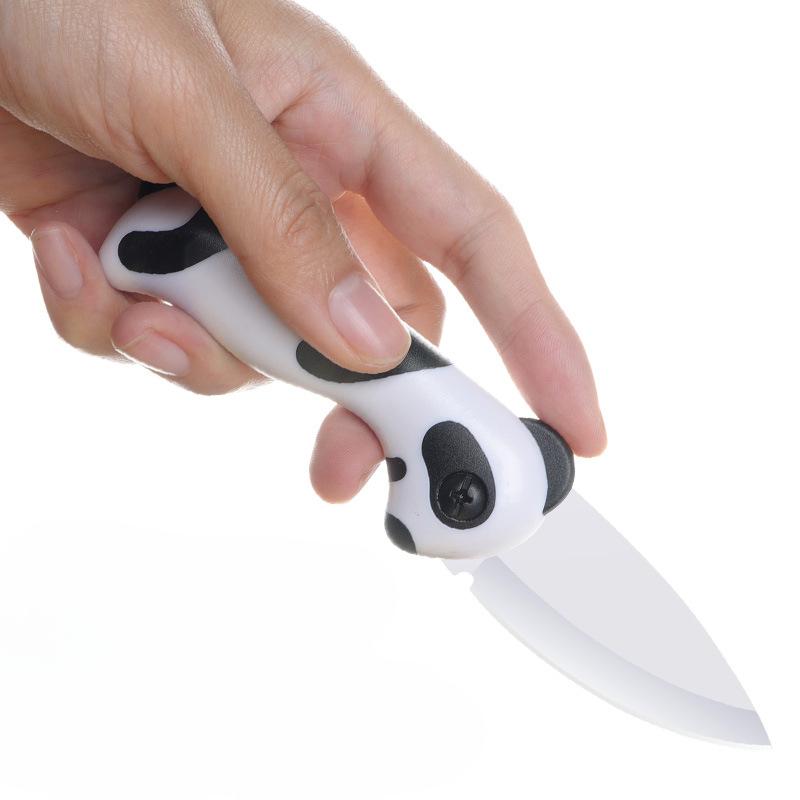 Cute Cartoon Ceramic Cutter Plastic Handle Folding Fruit Knife Kitchen Kids Auxiliary Knives Mini Portable Sharp Knife Peeler