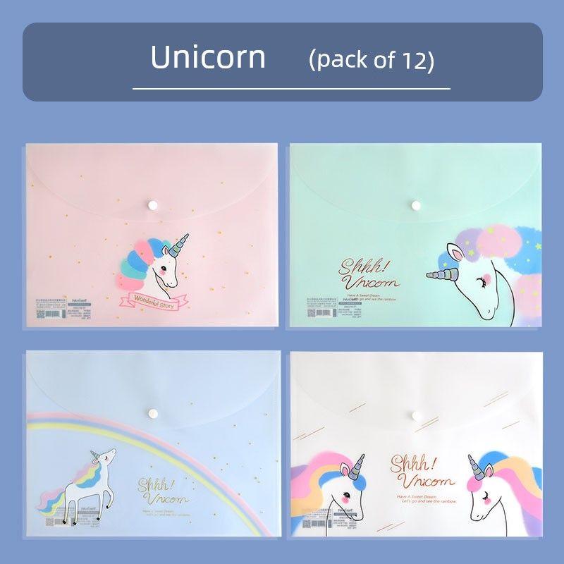 [Leak Picking] Snap-Fastener File Bag Cute Cartoon Transparent Folder A4 Plastic Test Papers for Students Material Bag