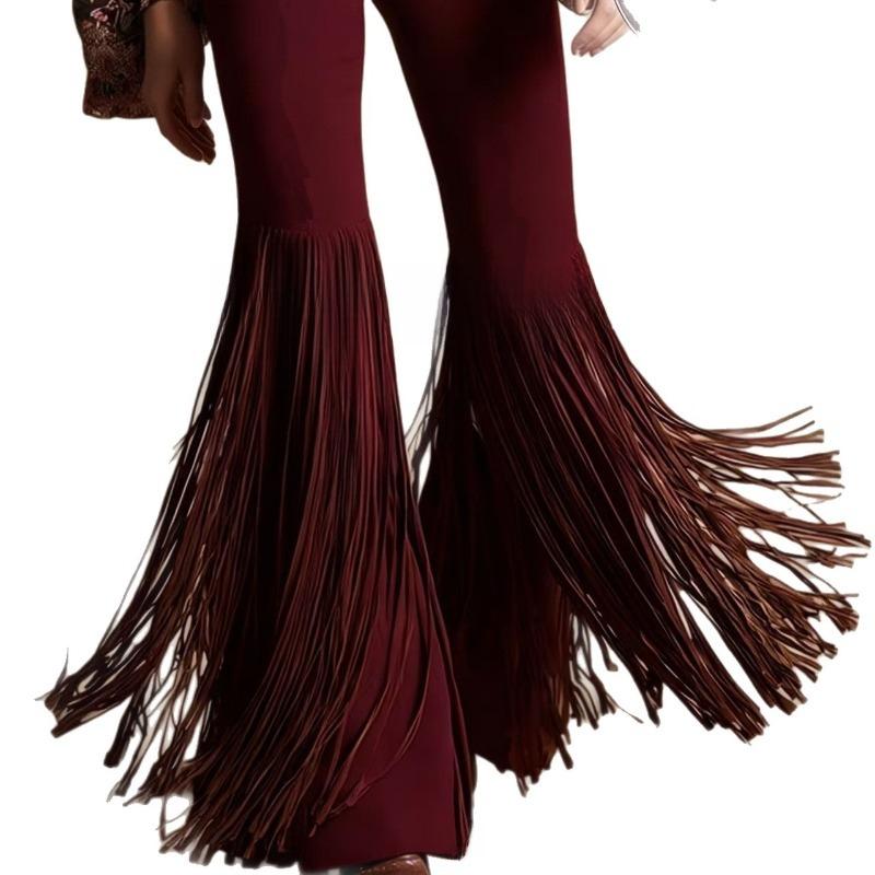 Fashion women's trousers retro fringed personalized autumn and winter new suede western bell pants