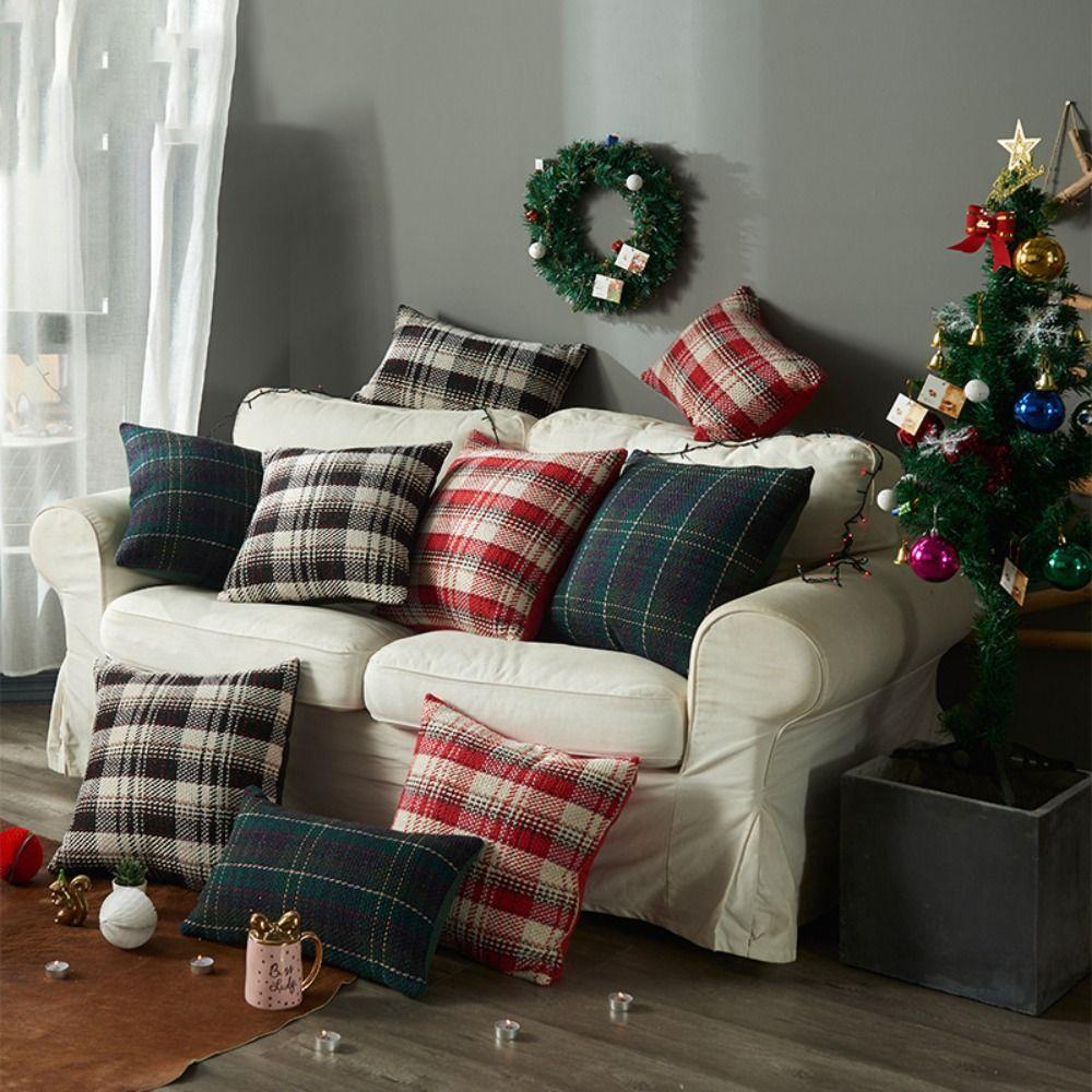 Multiple Sizes Throw Pillowcover Classic Cushion Cover Soft Christmas Plaid Pillowcase  Sofa/Bed