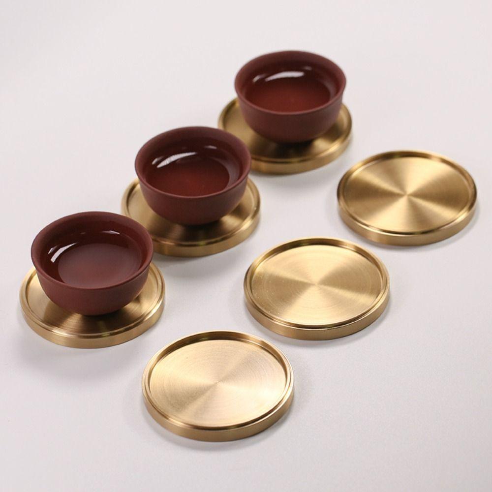 Metal Brass Coaster Round Cup Tray teapot Pads Cup Mats  Office
