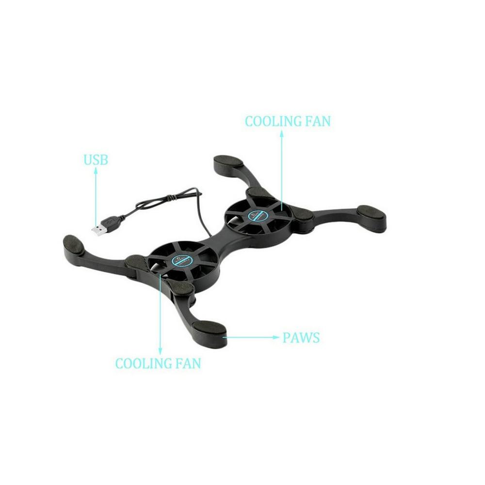 USB Dual Laptop Cooling Adjustable Fan Pad Foldable Slim Fans Cooler Stand