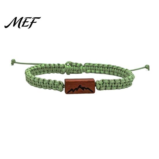 Meaningful Gift for Boyfriend Girlfriend Adjustable Rope Bracelet with Wooden Charm, Ocean Wave/Mountain Couple Accessory Daily Commute Women