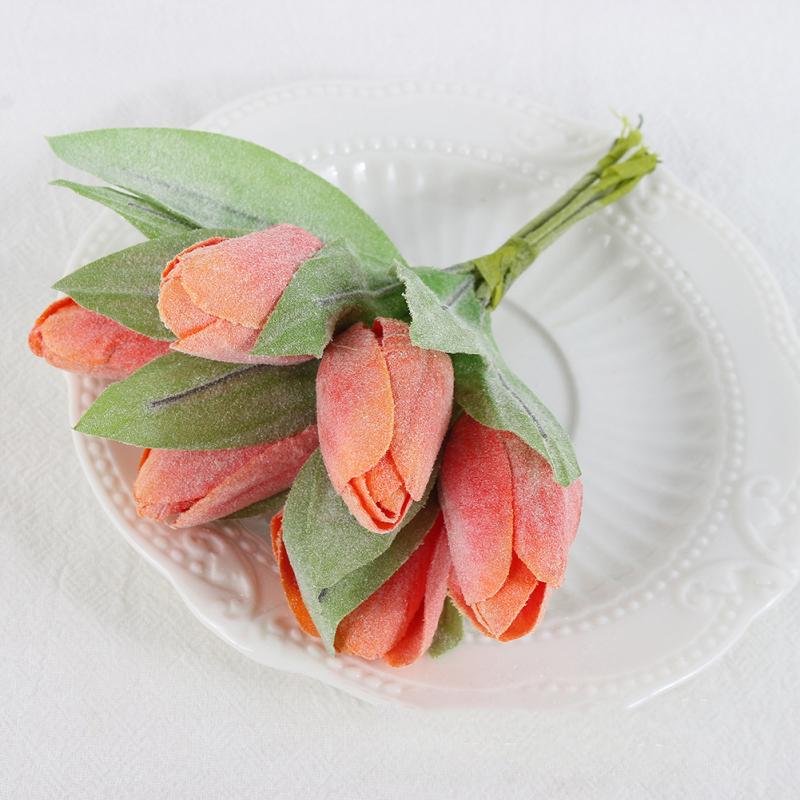 6 шт./пучок Имитация тюльпанов Маленькие букеты, Реалистичные Яркие Настоящие на ощупь Зеленые Лиственные Растения,