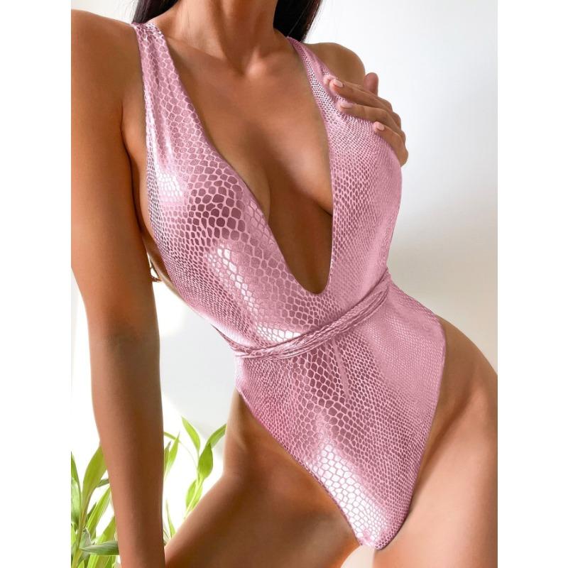 Sequin Swimsuit Women's Sexy Suit Deep V Halter Neck One-piece Bikini Beach Swimsuit