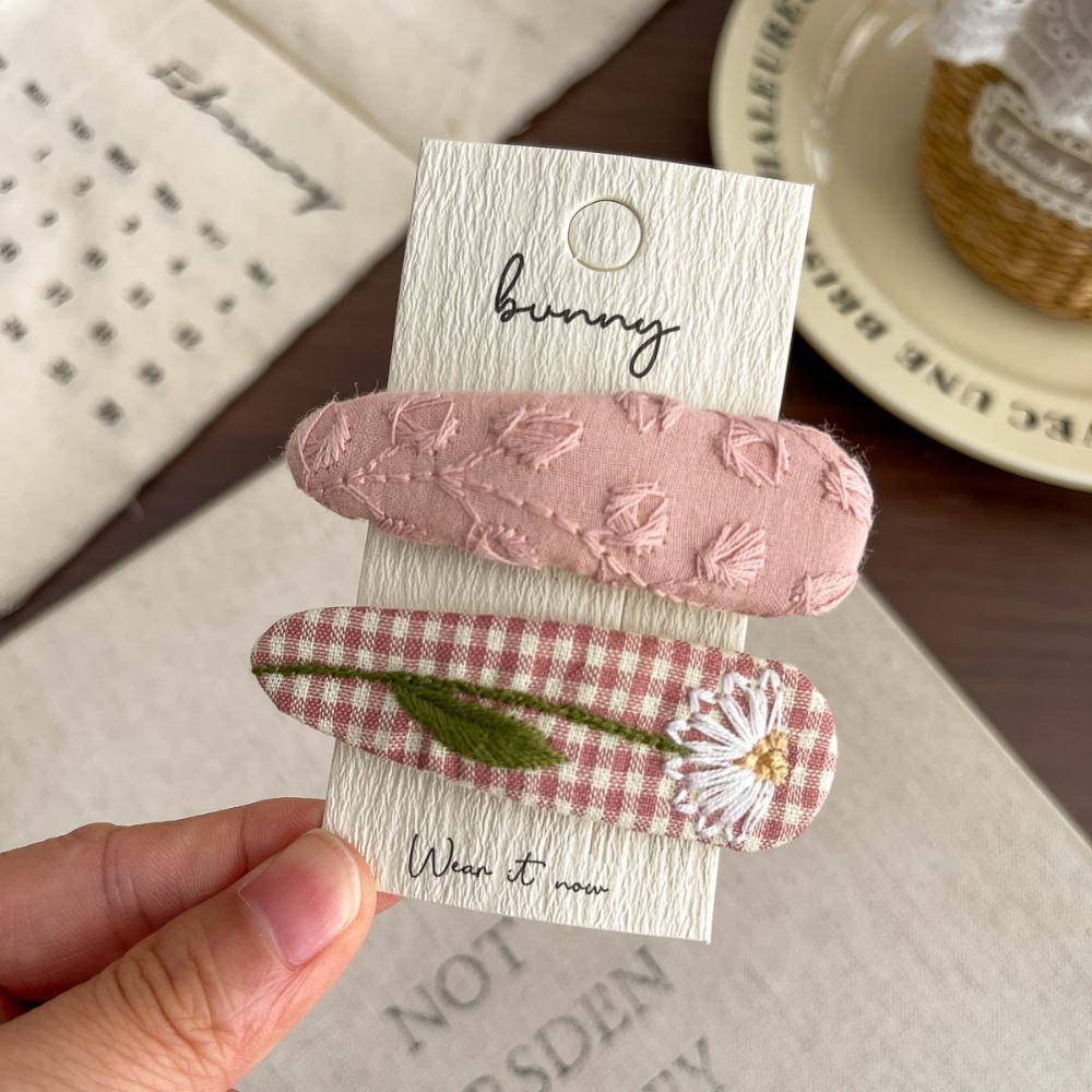 2Pcs/set Floral Embroidered Hairpin Set Cute Children's Hair Accessories New Baby Hair Clips Kids