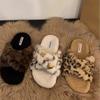 Platform Leopard Print Fluffy Shoes Women's Shoes Wear 2025 New Autumn and Winter Cotton Slippers Lamb Wool Fashion Cotton Shoes