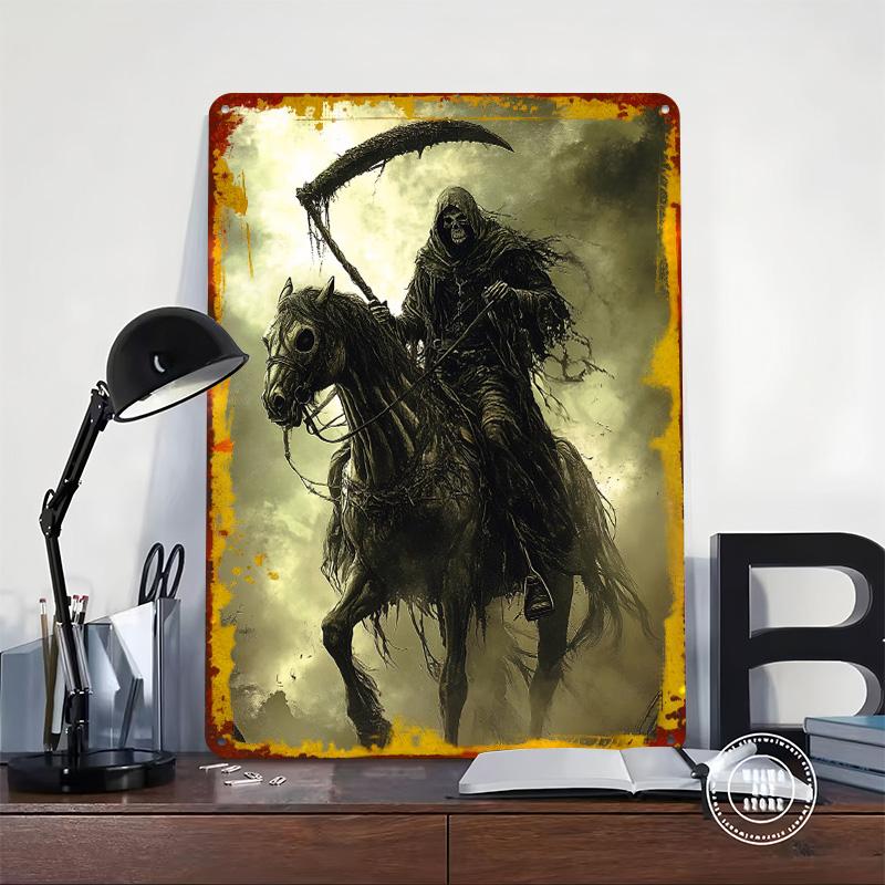 Death on Horseback Printed Poster Customized Wall Art Retro Vintage Metal Tin Signs for Man Cave Office Decor Garage Decoration