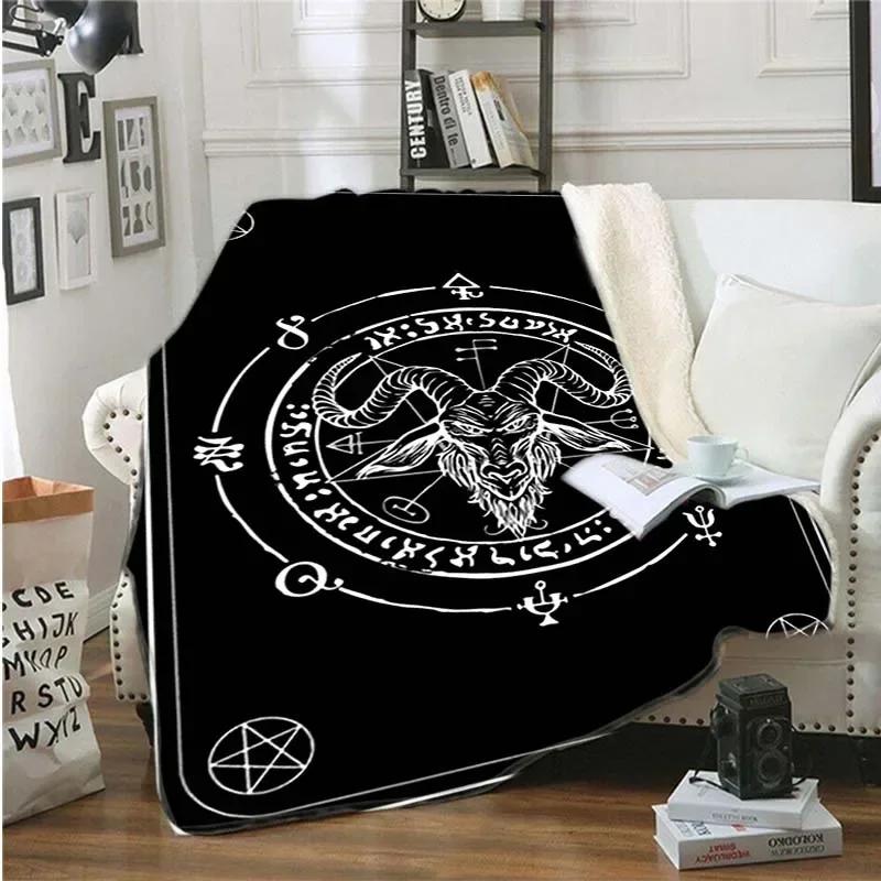 Cat with Moon Anime Blanket Throw Blanket Satanic Flannel Blanck and White Blanket for Adults Kids Halloween