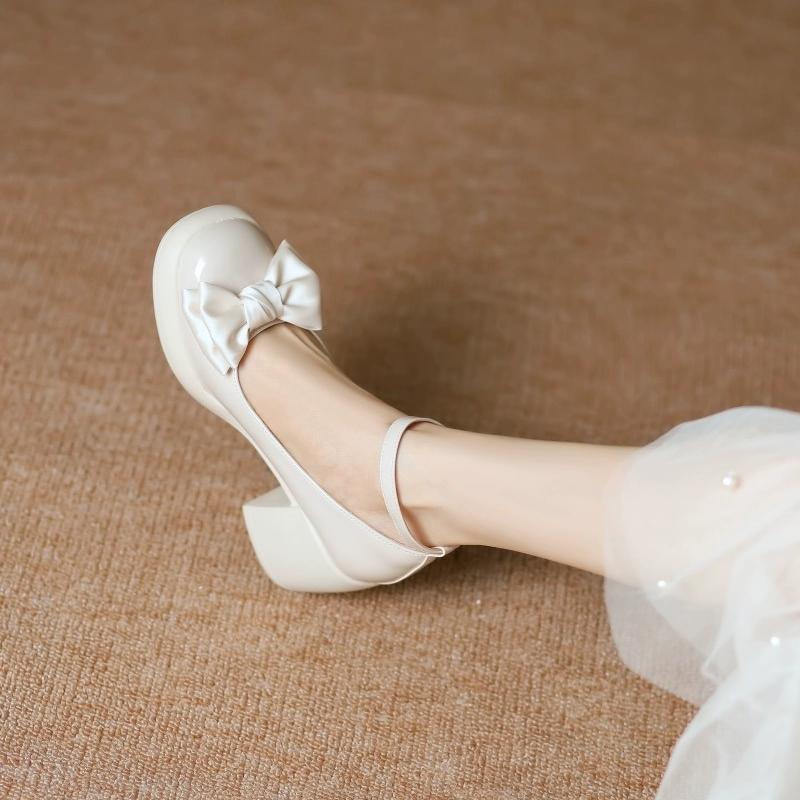 Chunky Heel Mary Jane Shoes Spring and Autumn New Pumps Bow Retro High-heeled Shoes for Women Fashion Loafers
