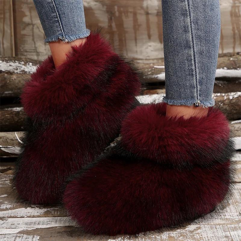 Модные женские меховые ботильоны на плоской подошве, зимние теплые дизайнерские новые прогулочные повседневные короткие ботинки, удобные модные женские сапоги