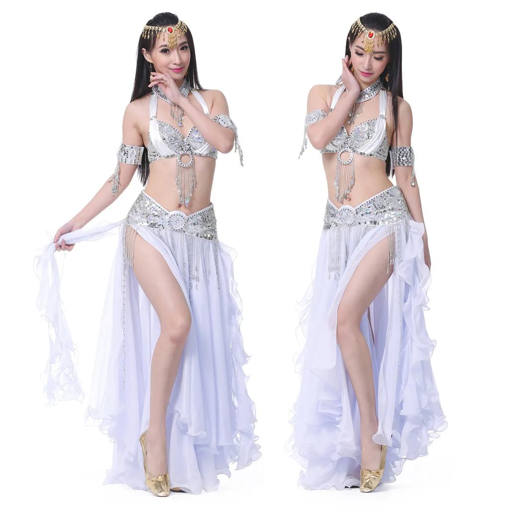 Chiffon Skirt Women Belly Dance Performance Show Costume Sexy Two Side Split Tribal Maxi Full Skirts Swing 2 Ear Stage Clothes