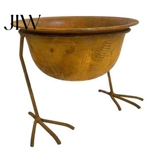 Outdoor Plant Container Metal Bird Foot Planter Bowl, Vintage Chicken Duck Paw Base Small Succulents Sculptural Flower Bowl Pot, Rustproof Flowerpot