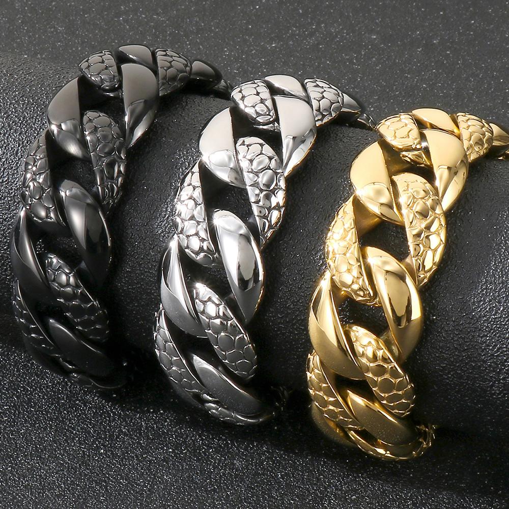 25 мм толстый браслет из кубинских звеньев в виде змеи для мужчин, прочный браслет из нержавеющей стали в стиле хип-хоп, мужские 9,06-дюймовые байкерские панк-ювелирные изделия, подарки