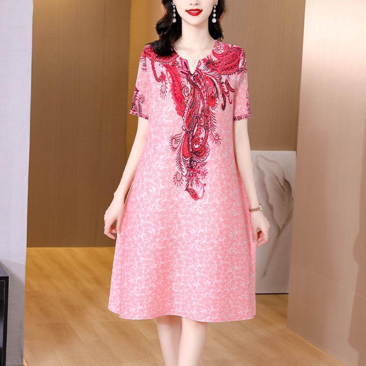 Складное летнее платье женское, новинка 2022 года, высококачественное зарубежное свободное свободное платье с v-образным вырезом и короткими рукавами, повседневное тонкое платье с принтом