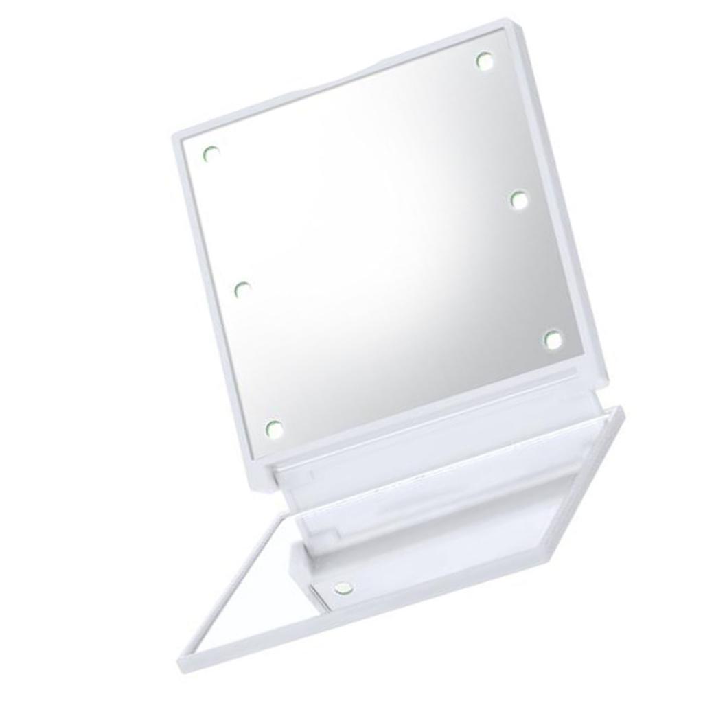 Мини LED Зеркало для Макияжа Складное Портативное Зеркало для Макияжа с 6 Светодиодами Двустороннее Косметическое Зеркало Стеклянная Поверхность Зеркала